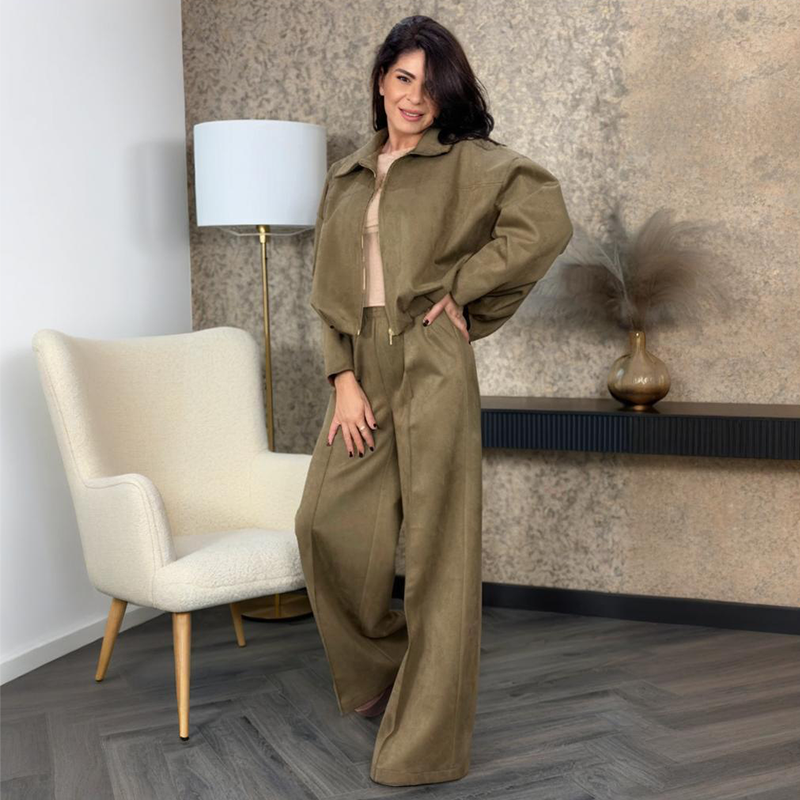 Women's Zip-Up Jacket & Wide-Leg Pants Two-Piece Set🚛 Free delivery