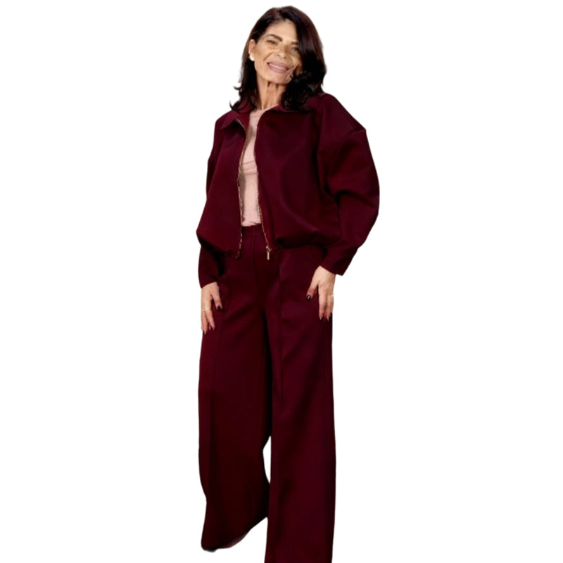 Women's Zip-Up Jacket & Wide-Leg Pants Two-Piece Set🚛 Free delivery