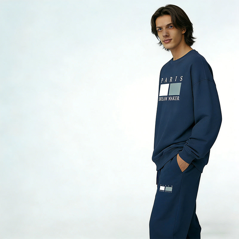 Men's Letter Print Top & Drawstring Waist Pants Set🚛Free Shipping