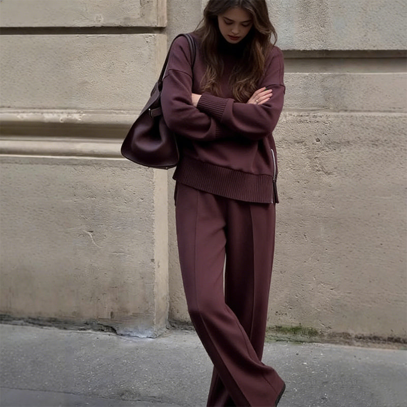 High-Neck Side-Zip Sweatshirt & Pants Set 🚛Free Shipping