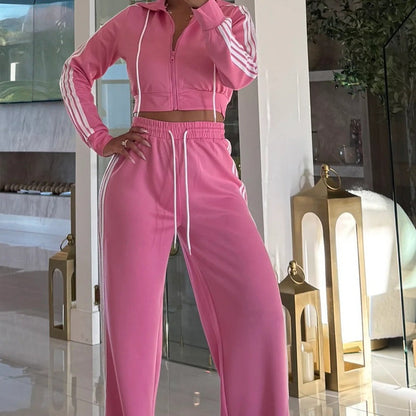 Women's Striped Zip-Up Tracksuit & Wide-Leg Pants 2-Piece Set🚛Free Shipping