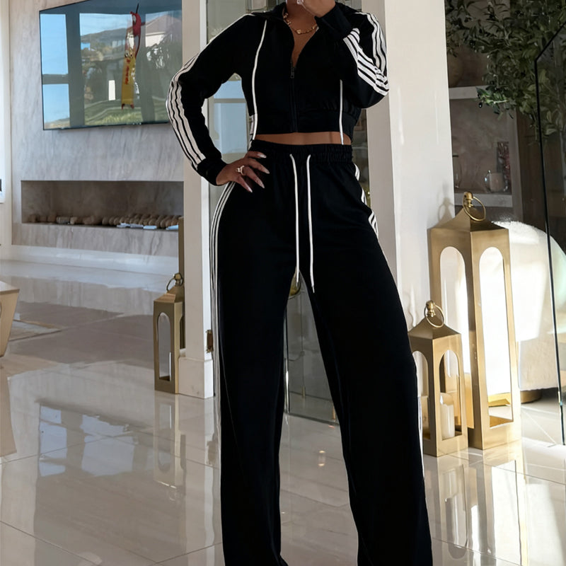 Women's Striped Zip-Up Tracksuit & Wide-Leg Pants 2-Piece Set🚛Free Shipping