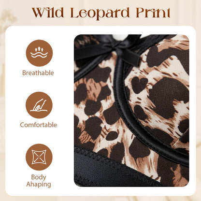Leopard Print Lace Trim Lingerie Set