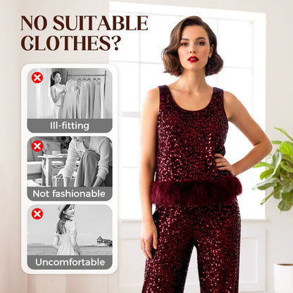 Women's Sleeveless Sequin Top & Pants Set