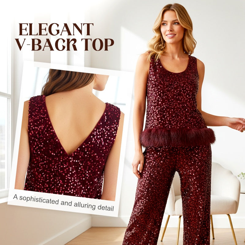Women's Sleeveless Sequin Top & Pants Set