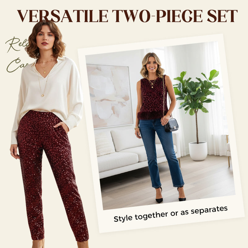 Women's Sleeveless Sequin Top & Pants Set