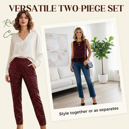 Women's Sleeveless Sequin Top & Pants Set