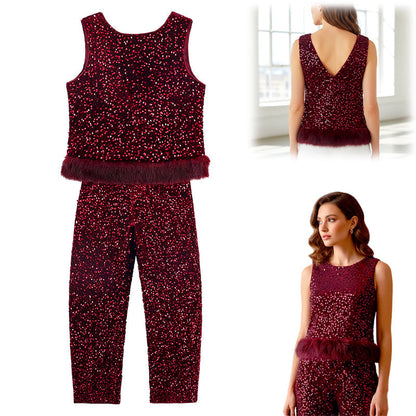 Women's Sleeveless Sequin Top & Pants Set