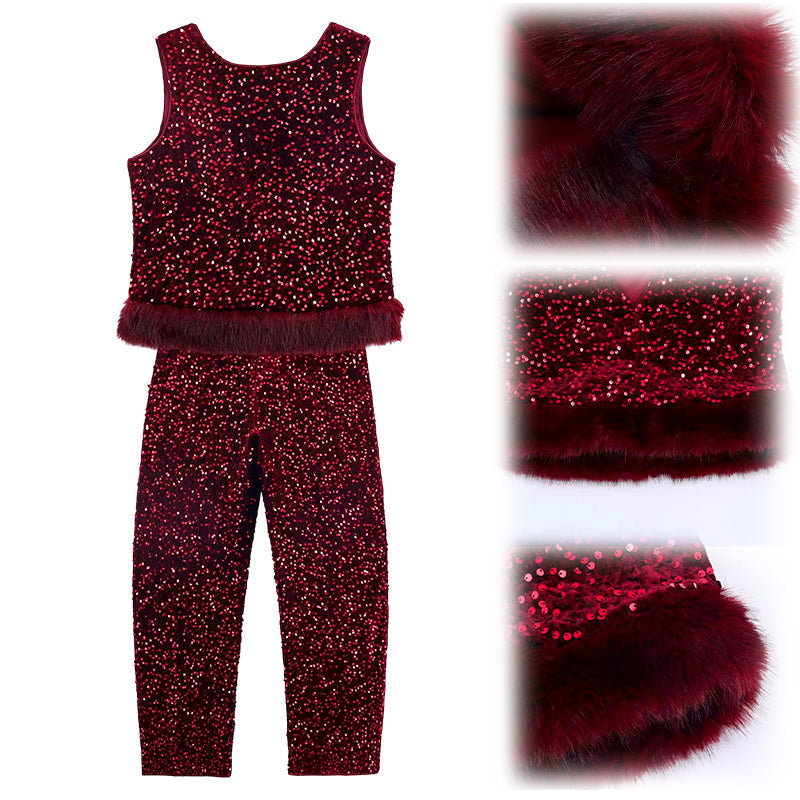 Women's Sleeveless Sequin Top & Pants Set