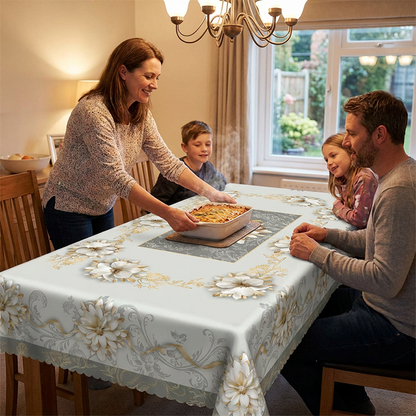 💮🍽️ Limited-Time 50% Off! Elegant Waterproof Embossed Floral Tablecloth – Oil-Resistant, Wrinkle-Free & Machine Washable