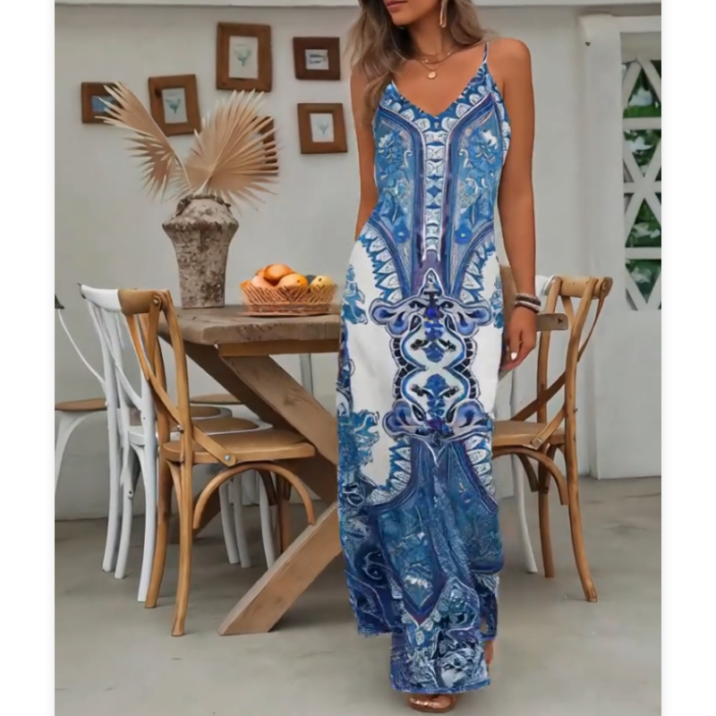 ⏳🔥2026 Hot Sale🎁Women’s Retro Print V-Neck Sleeveless Maxi Dress🔥Buy 2 Get Free Shipping🔥