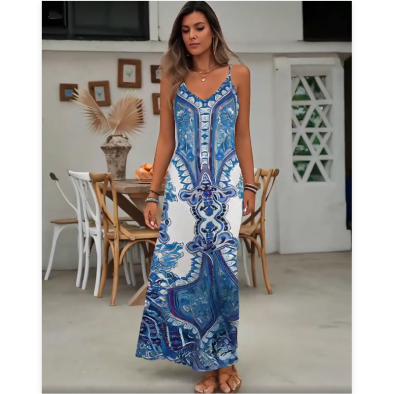 ⏳🔥2026 Hot Sale🎁Women’s Retro Print V-Neck Sleeveless Maxi Dress🔥Buy 2 Get Free Shipping🔥