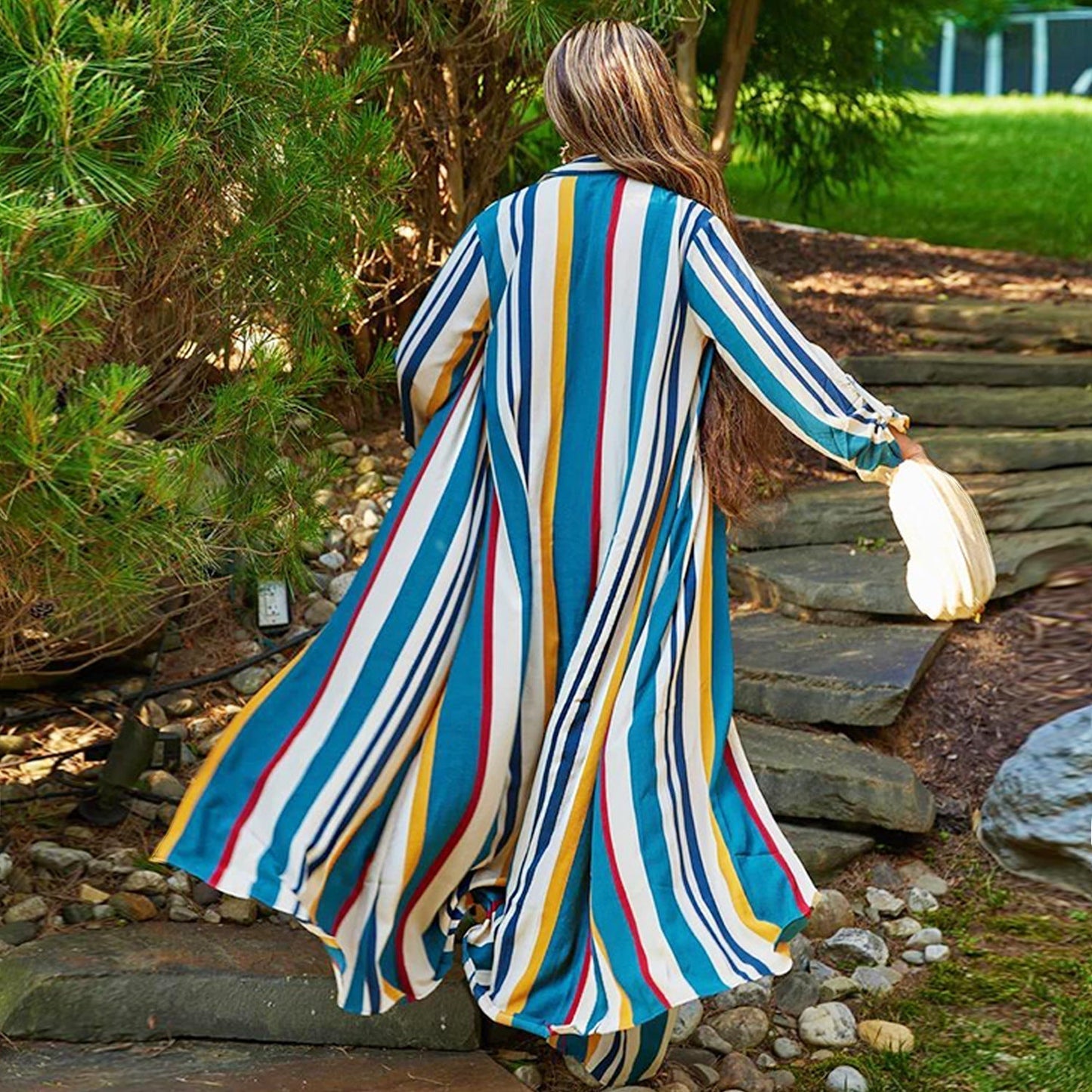 Women's two-piece set: long-sleeved striped jumpsuit + pants