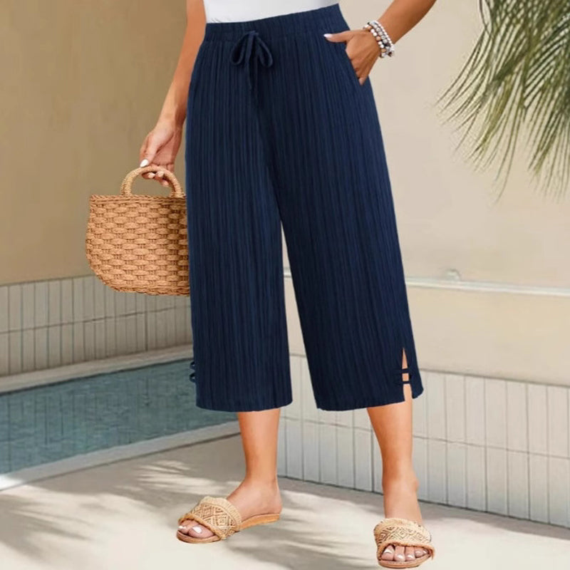 👖 60% OFF NOW! 🌿 Ribbed Wide-Leg Capri Pants – Elastic Waist, Comfortable Fit & Perfect for Daily Wear ✨