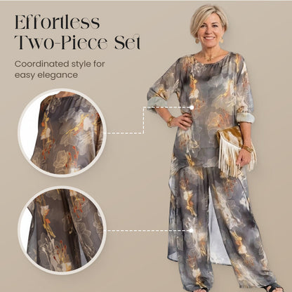 Women's Floral Print Asymmetrical Tunic & Pants Set ✈️ Free Shipping
