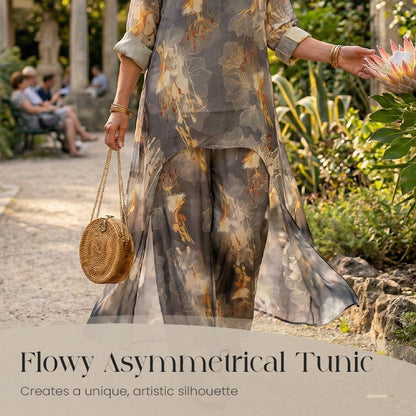 Women's Floral Print Asymmetrical Tunic & Pants Set ✈️ Free Shipping