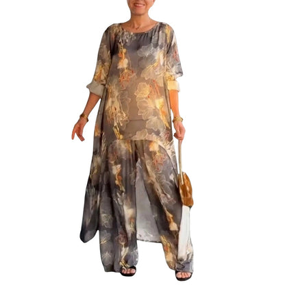 Women's Floral Print Asymmetrical Tunic & Pants Set ✈️ Free Shipping
