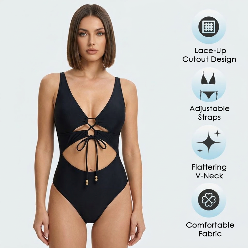 Lace-Up Front Monokini Beachwear with Cutouts 👙✨Show Off Your Charm