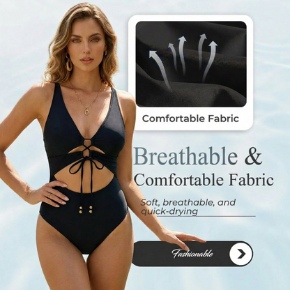 Lace-Up Front Monokini Beachwear with Cutouts 👙✨Show Off Your Charm