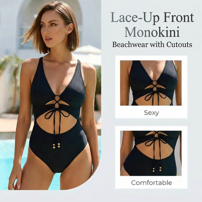 Lace-Up Front Monokini Beachwear with Cutouts 👙✨Show Off Your Charm