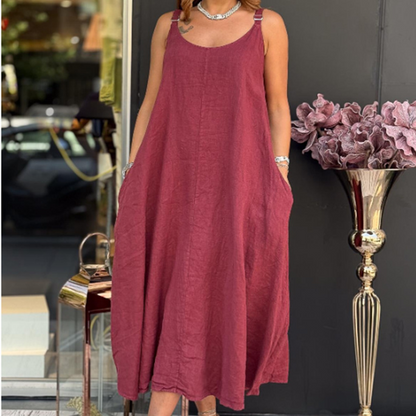 Women's Cotton Linen Cami Dress with Pockets🔥✨Exuding Elegance And Charm