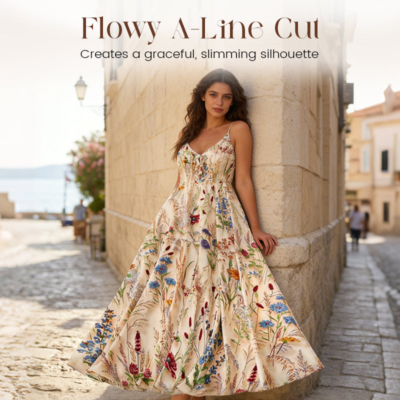 👗New Arrival 50% OFF!🥰Plus Size Floral Print Spaghetti Strap Midi Dress