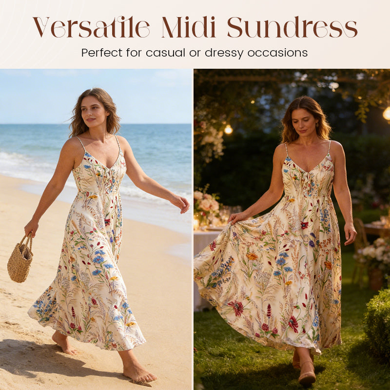 👗New Arrival 50% OFF!🥰Plus Size Floral Print Spaghetti Strap Midi Dress