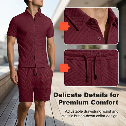 🔥Men's Jacquard Short Sleeve Shirt & Shorts 2-Piece Set ✨ Step Into Summer In Style 🌴