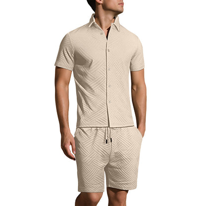 🔥Men's Jacquard Short Sleeve Shirt & Shorts 2-Piece Set ✨ Step Into Summer In Style 🌴