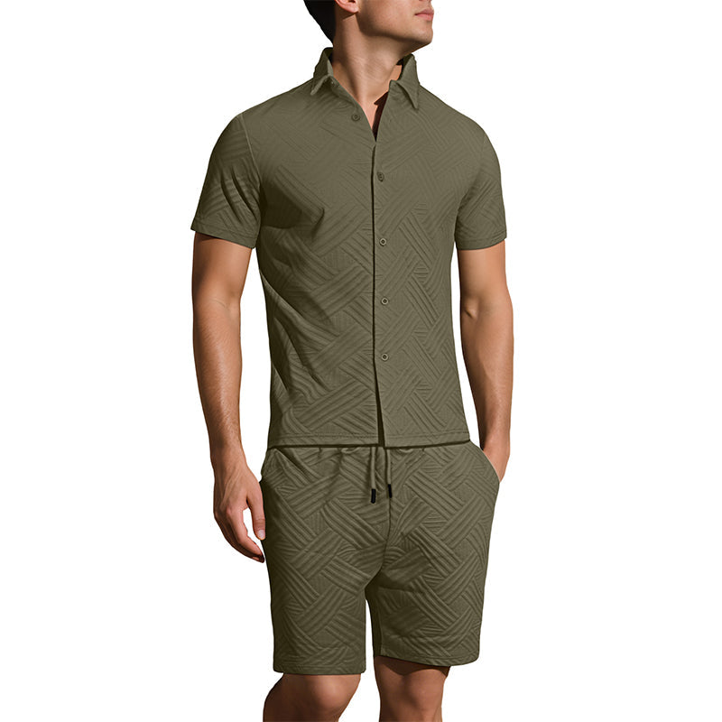 🔥Men's Jacquard Short Sleeve Shirt & Shorts 2-Piece Set ✨ Step Into Summer In Style 🌴