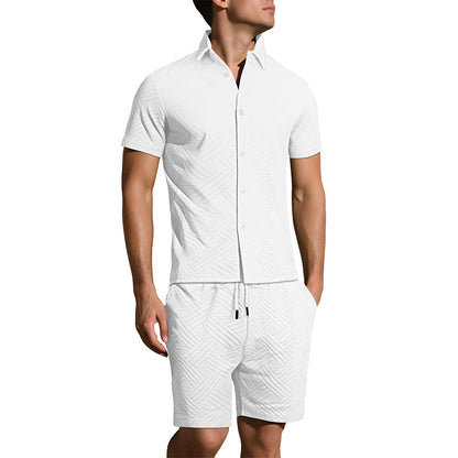 🔥Men's Jacquard Short Sleeve Shirt & Shorts 2-Piece Set ✨ Step Into Summer In Style 🌴