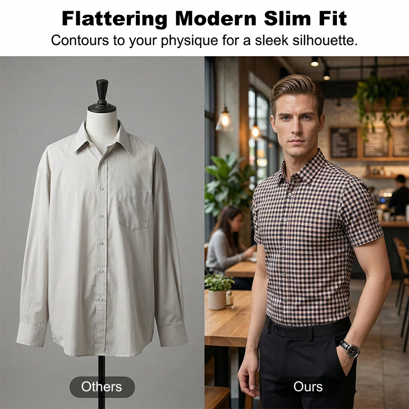 💼Men's Stretch Plaid Short-Sleeve Shirt 👔 Look Sharp, Feel Comfortable