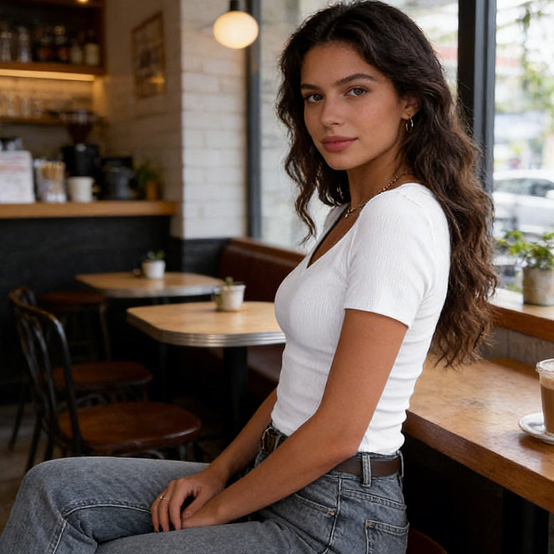 🌟Slim Fit Basic V-Neck Tee for Women 💫 Effortless Elegance