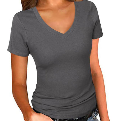 🌟Slim Fit Basic V-Neck Tee for Women 💫 Effortless Elegance