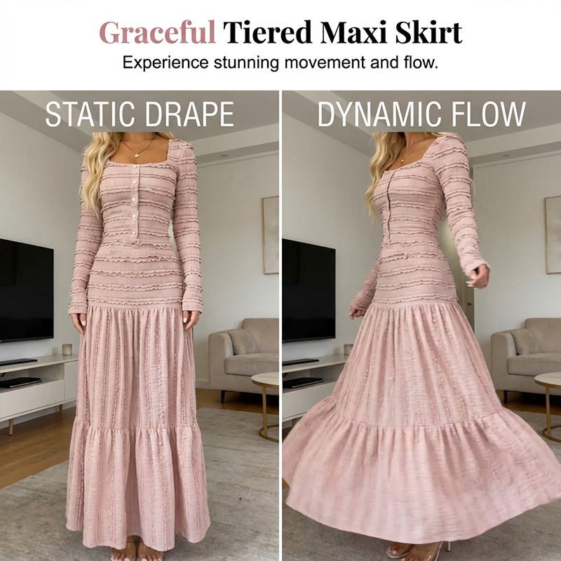 🌸💕 Effortlessly Elegant – The Square Neck Ruffle Maxi Dress ✨
