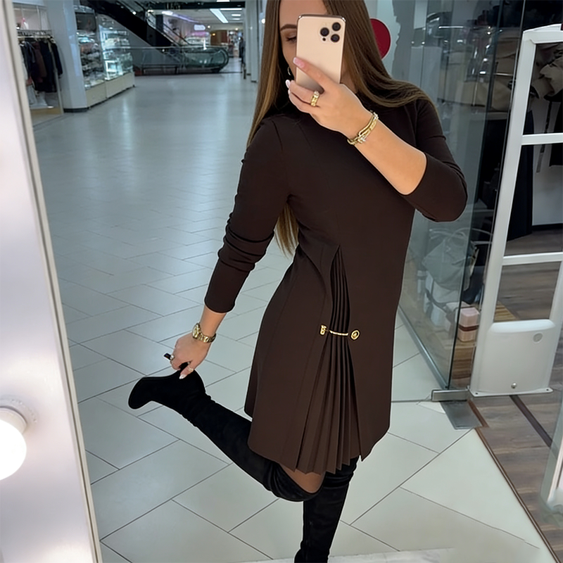 ✨ Effortlessly Elegant: An Elegant Long-Sleeve, Paneled, And Pleated Dress—Perfect For Any Occasion ✨
