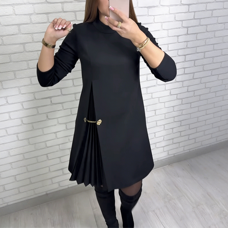 ✨ Effortlessly Elegant: An Elegant Long-Sleeve, Paneled, And Pleated Dress—Perfect For Any Occasion ✨