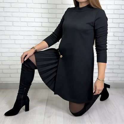 ✨ Effortlessly Elegant: An Elegant Long-Sleeve, Paneled, And Pleated Dress—Perfect For Any Occasion ✨