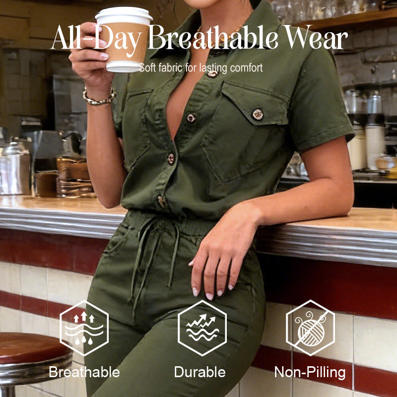 🥳2026 HOT SALE🥳💞50K+ SOLD!Women's Short Sleeve Button-Front Jumpsuit