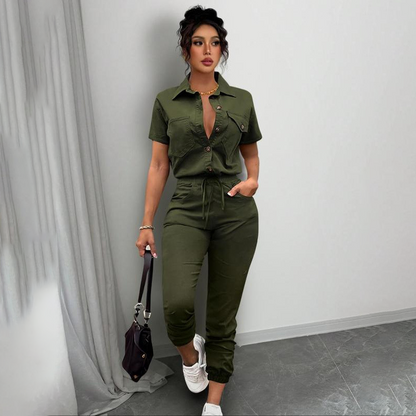 🥳2026 HOT SALE🥳💞50K+ SOLD!Women's Short Sleeve Button-Front Jumpsuit