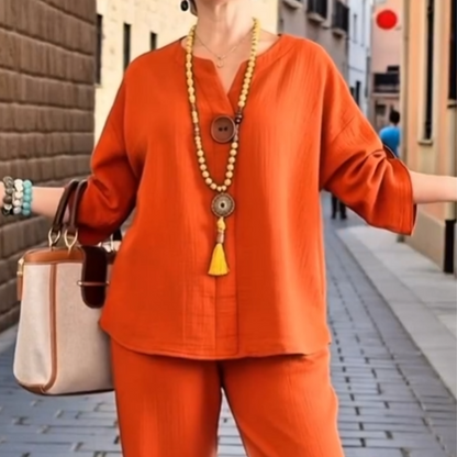 ✨👗Effortless Chic: Women's Comfortable Roll-Tab Sleeve Loungewear Set✈️Free Shipping