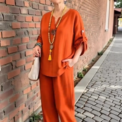 ✨👗Effortless Chic: Women's Comfortable Roll-Tab Sleeve Loungewear Set✈️Free Shipping