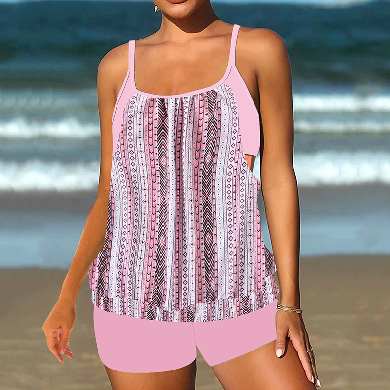 🌴Women's Two-Piece Blouson Tankini with Shorts – Swim, Surf & Lounge In Style👙