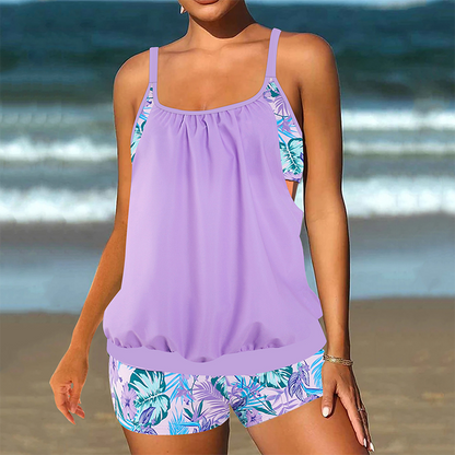 🌴Women's Two-Piece Blouson Tankini with Shorts – Swim, Surf & Lounge In Style👙