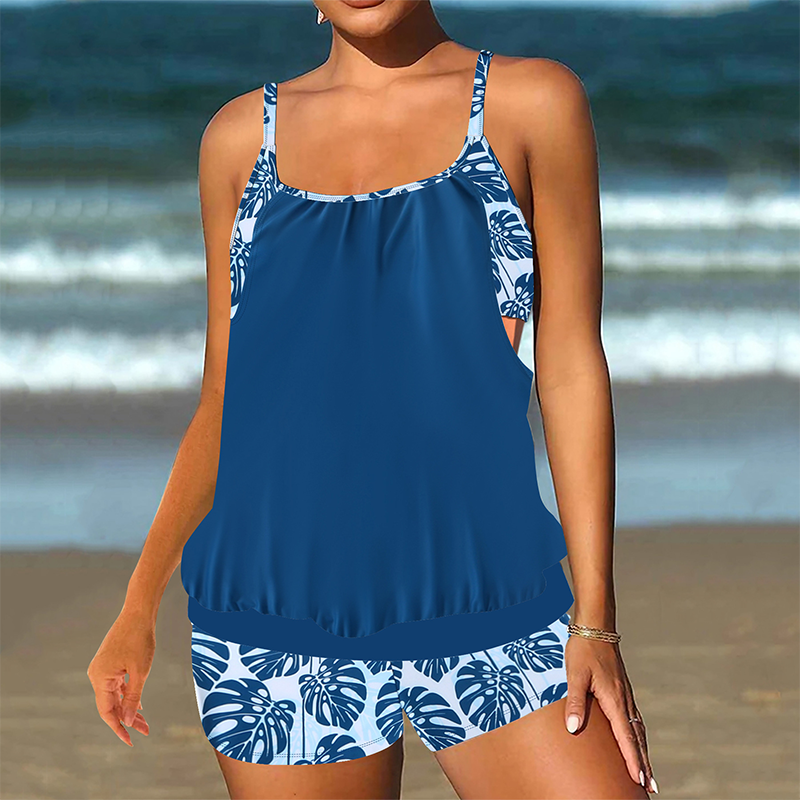 🌴Women's Two-Piece Blouson Tankini with Shorts – Swim, Surf & Lounge In Style👙