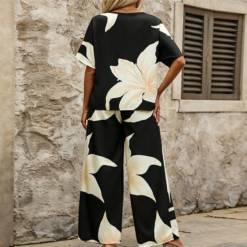 🎨Women's Floral Print Top & Wide-Leg Pants Set 🌸Summer Elegance Made Easy
