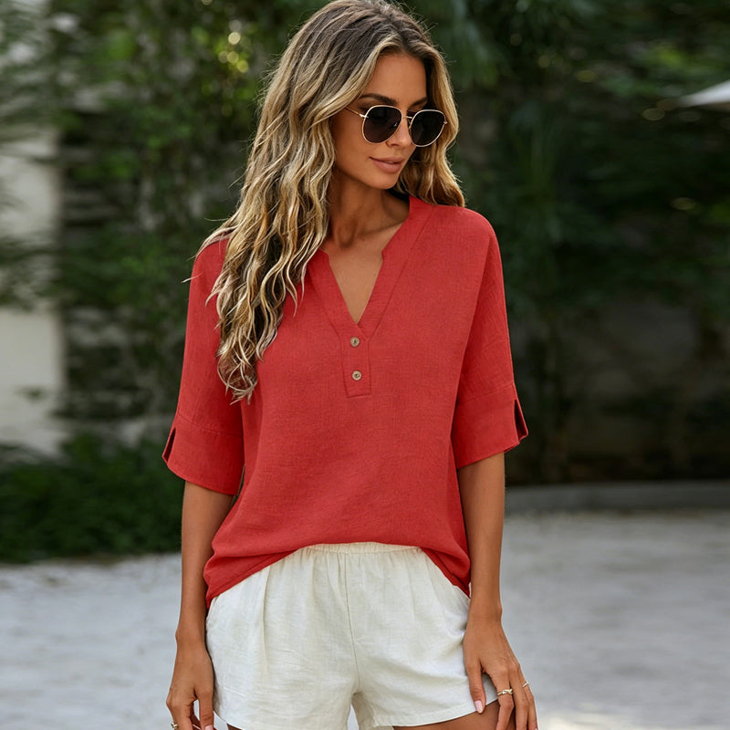 💥✨Limited-time 50% Off Special Offer 💫Women's Casual V-Neck Button Top