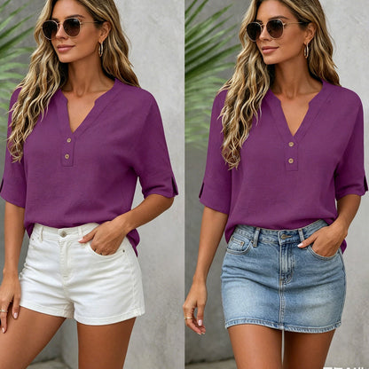 💥✨Limited-time 50% Off Special Offer 💫Women's Casual V-Neck Button Top