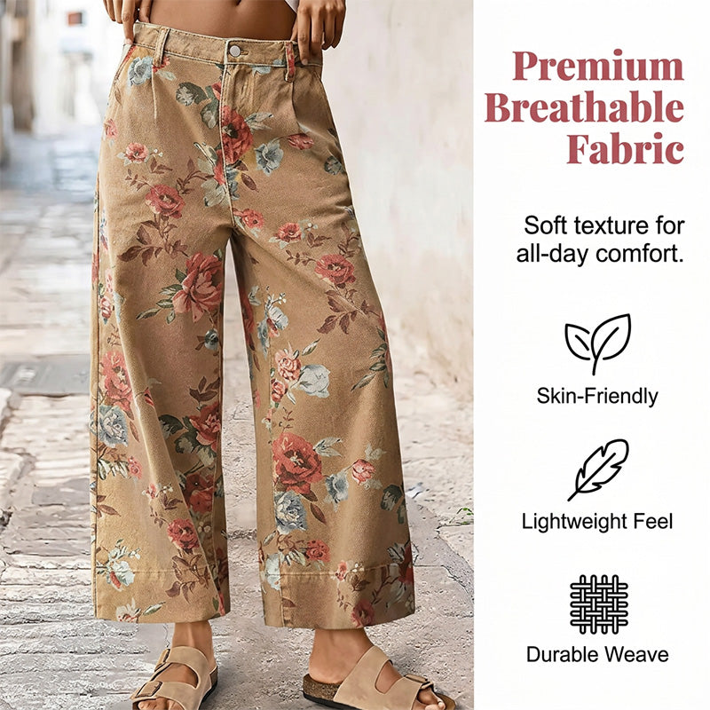 🌿HOT DEAL 51% OFF! 👖 Women’s Cropped Jeans – Chic Floral Print & Relaxed Wide-Leg Fit ☀️✨