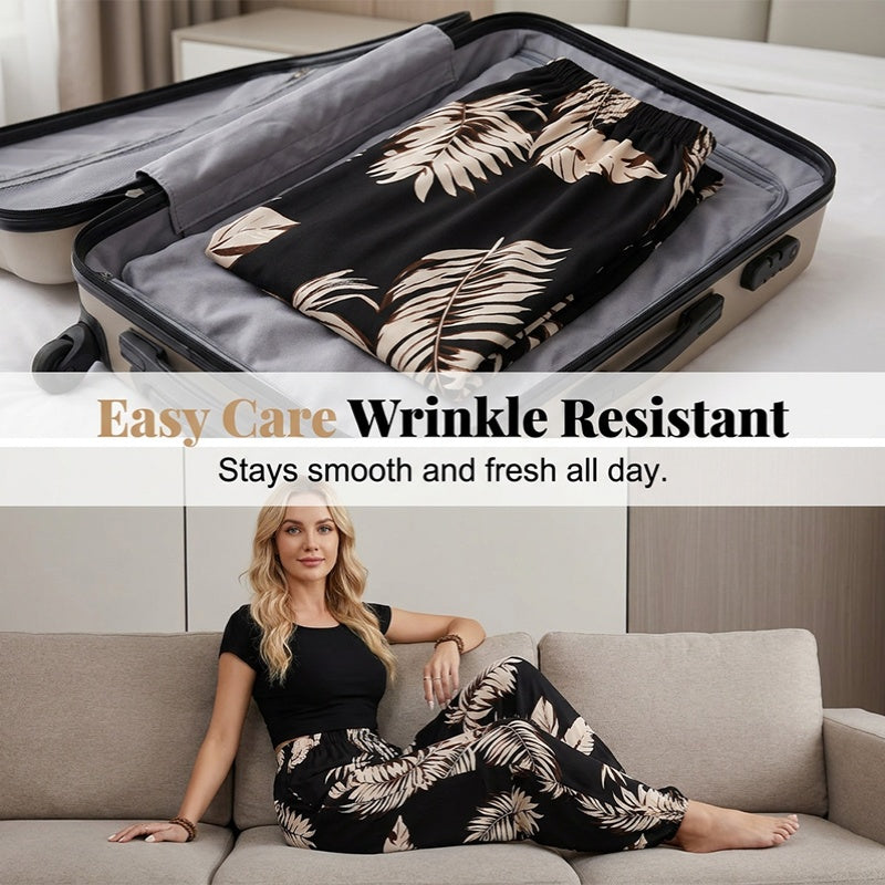 ✨Limited-time 50% Off -Women's Leaf Print Drawstring Wide-Leg Pants